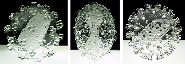 glass sculptures of viruses